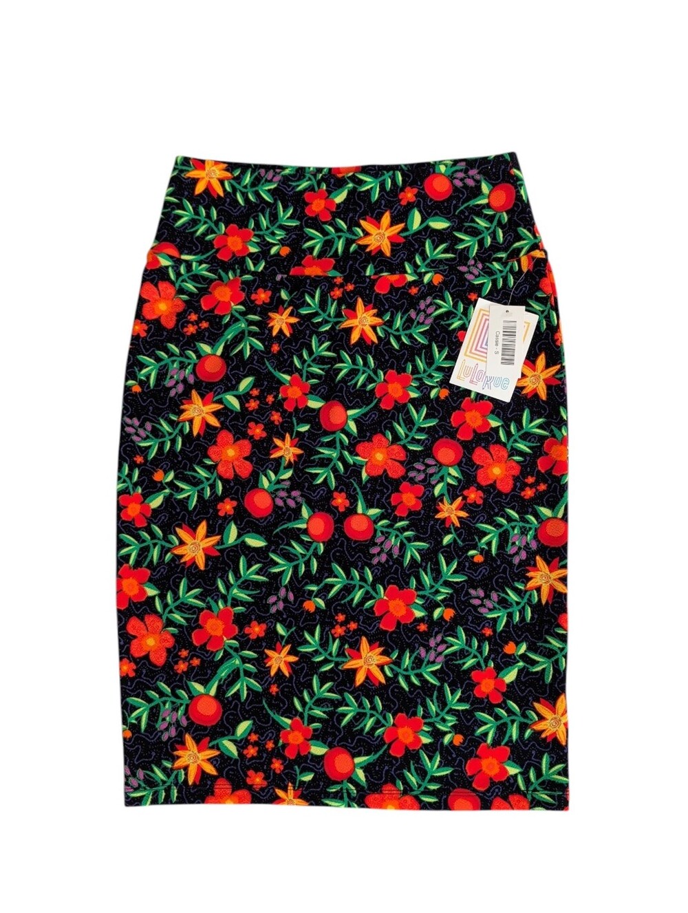NWT LuLaRoe Floral Vibrant Tropical Cassie Pencil Skirt SMALL Orange Green